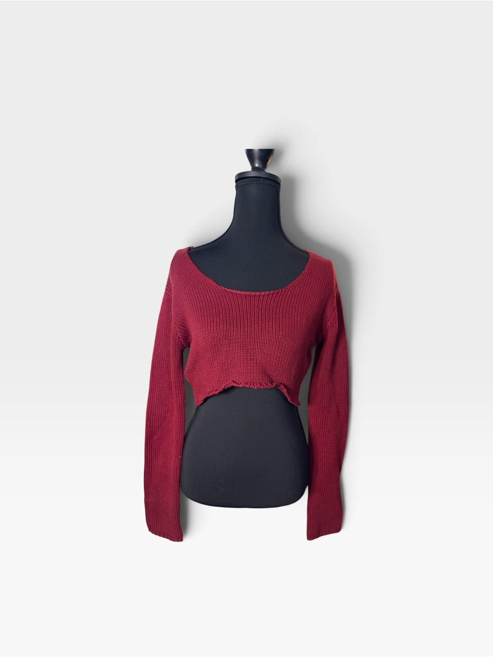 Edikted Burgundy Cropped Knit Sweater Long Sleeve Y2K S